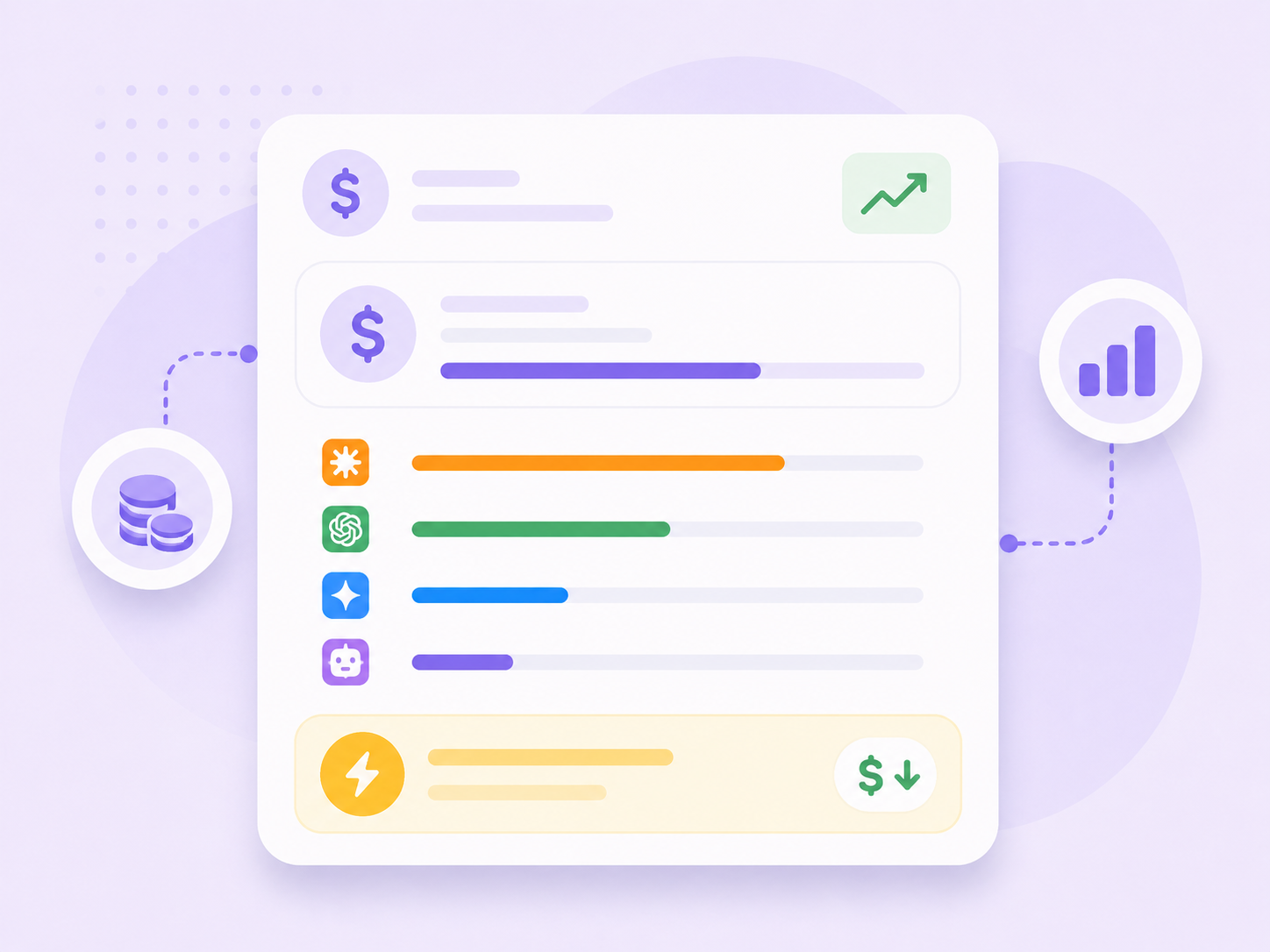 Spend overview illustration with per-provider usage bars