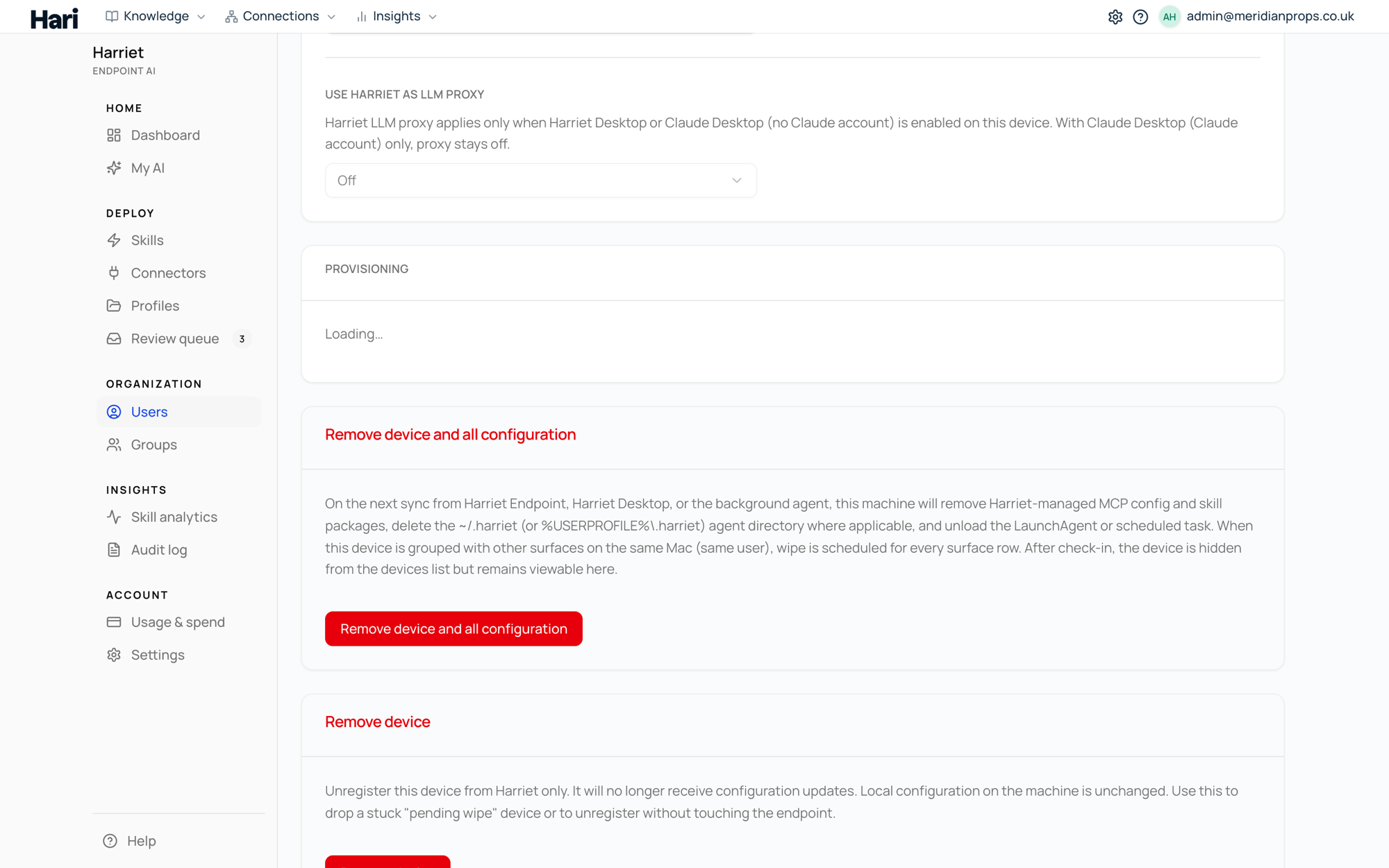A device page scrolled to the removal actions