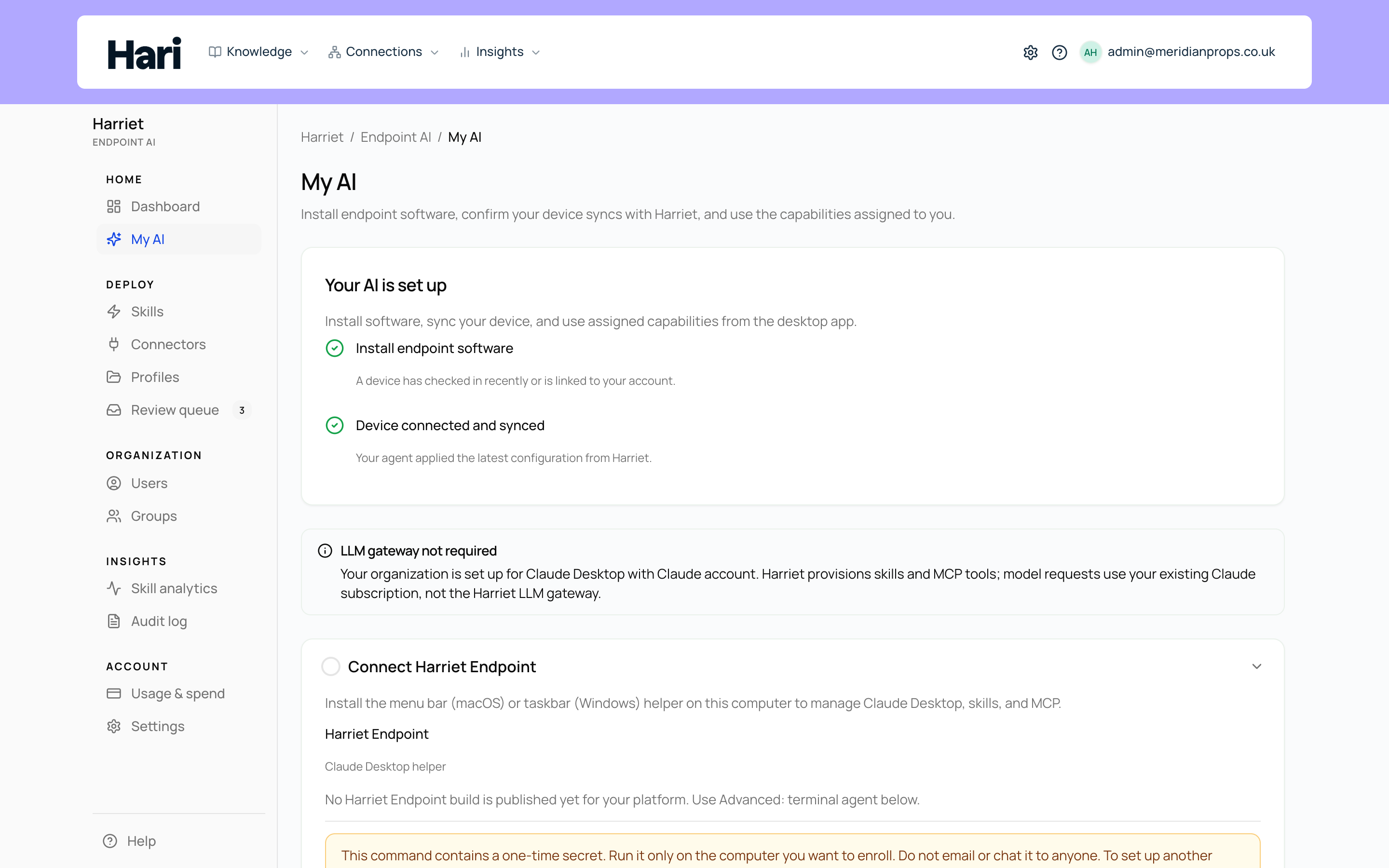The My AI page showing setup state and provisioning