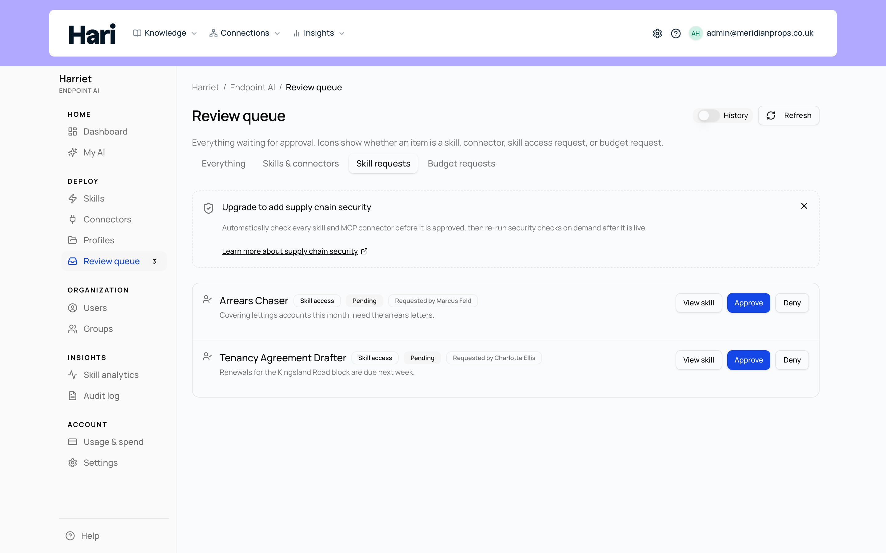 Skill access requests awaiting approval